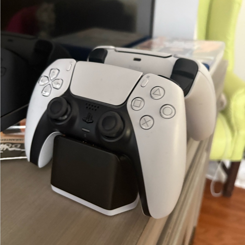 White and Black Wireless Controller with Charging Dock